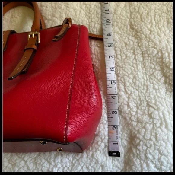 Dooney & Bourke Miller Leather Satchel—Red with tan handles - Picture 7 of 15